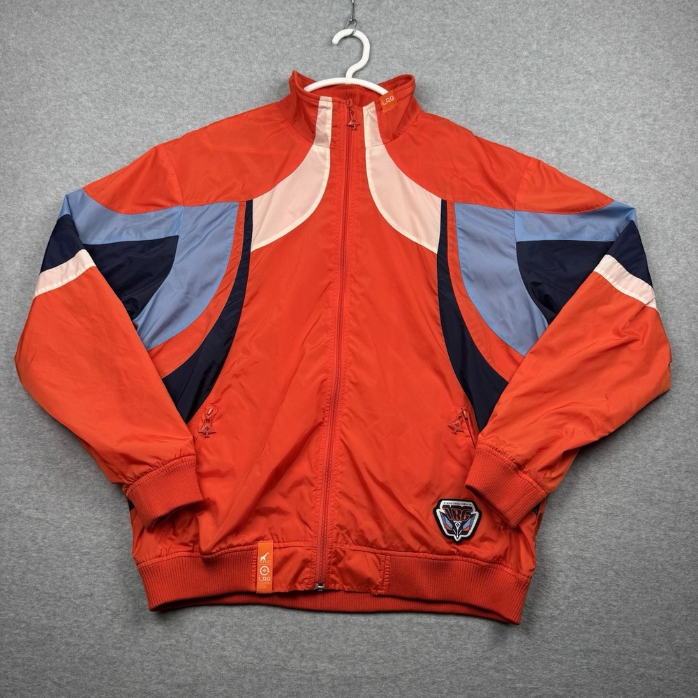 LRG Jacket Mens XL Orange Bridplay Full Zip Track Streetwear Retro Windbreaker